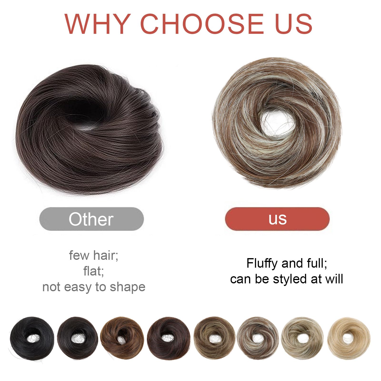 MUNSKT 8-Color Messy Bun Hair Piece Clip - Elastic Fake Hair Scrunchies for Women,Synthetic Ponytail Extensions Messy Hair (12H613) - Image 4