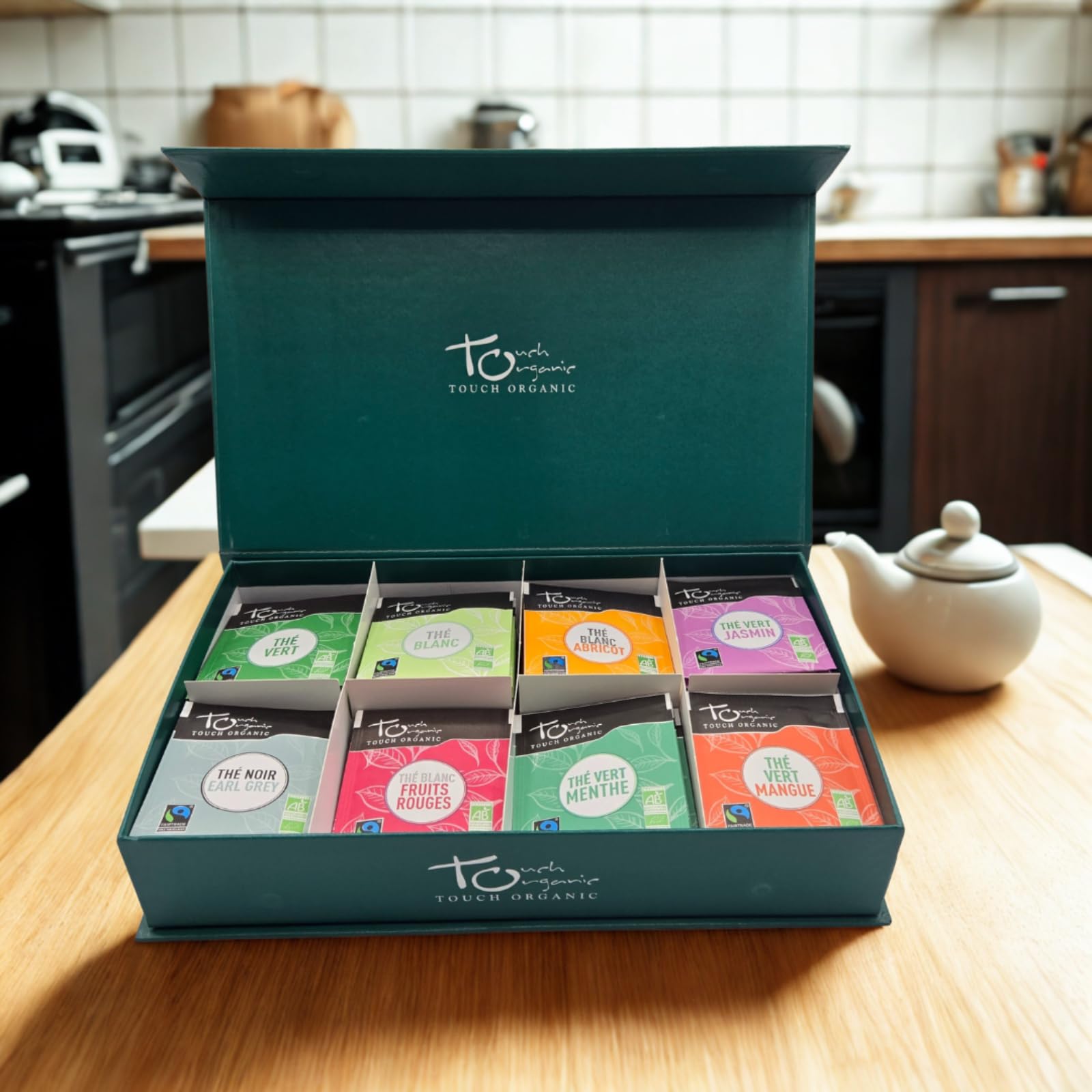 Touch Organic - Coffret Dégustation de Thés Bio | 8 Variétés & 80 Sachets | Collection Premium avec Thés verts, blanc et parfumés | Coffret cadeau