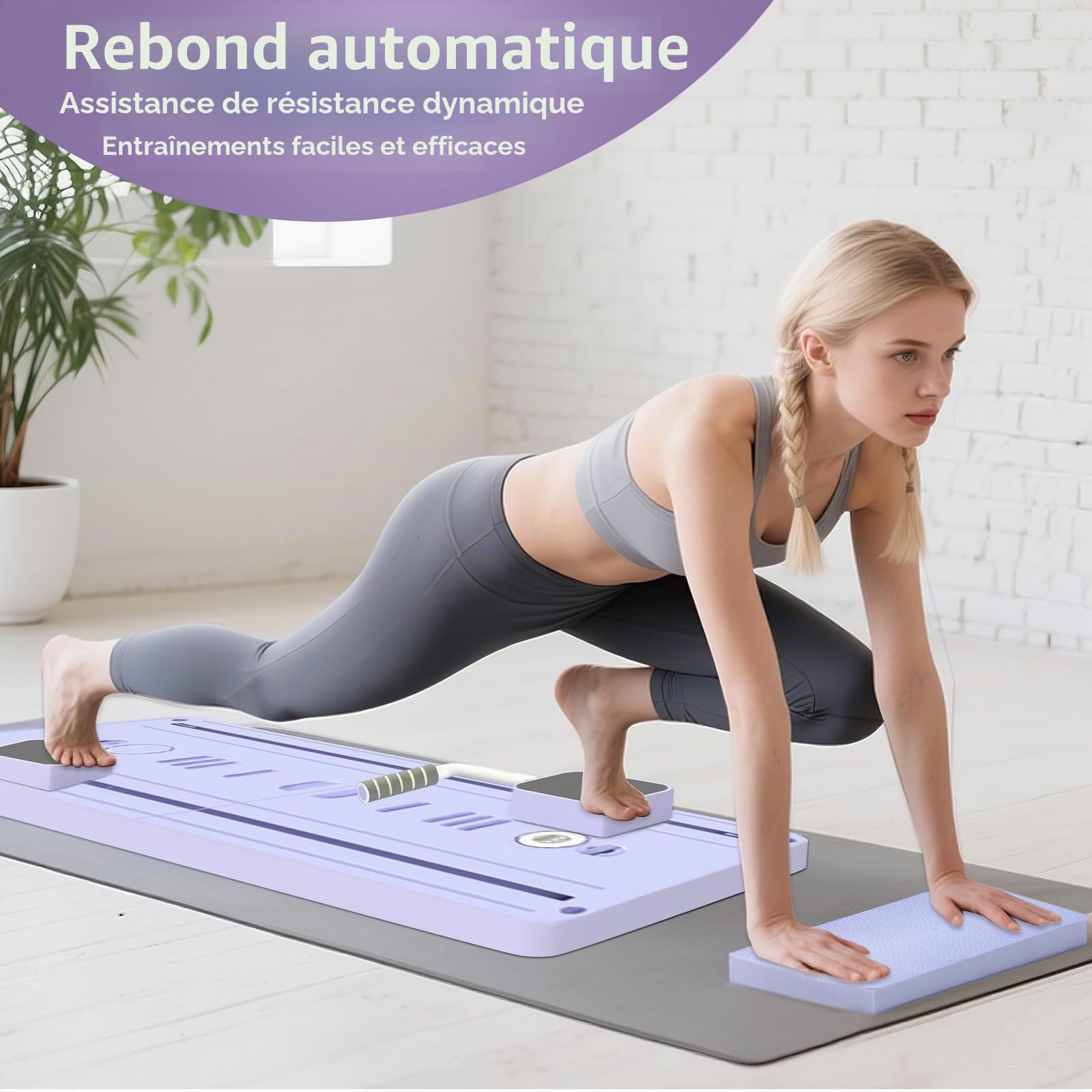 Reformer Pilates Portable - Entraîneur Abdos/Core avec Rouleau Auto-Rebond, Bandes de Résistance & Planche Réglable - Fitness Domicile