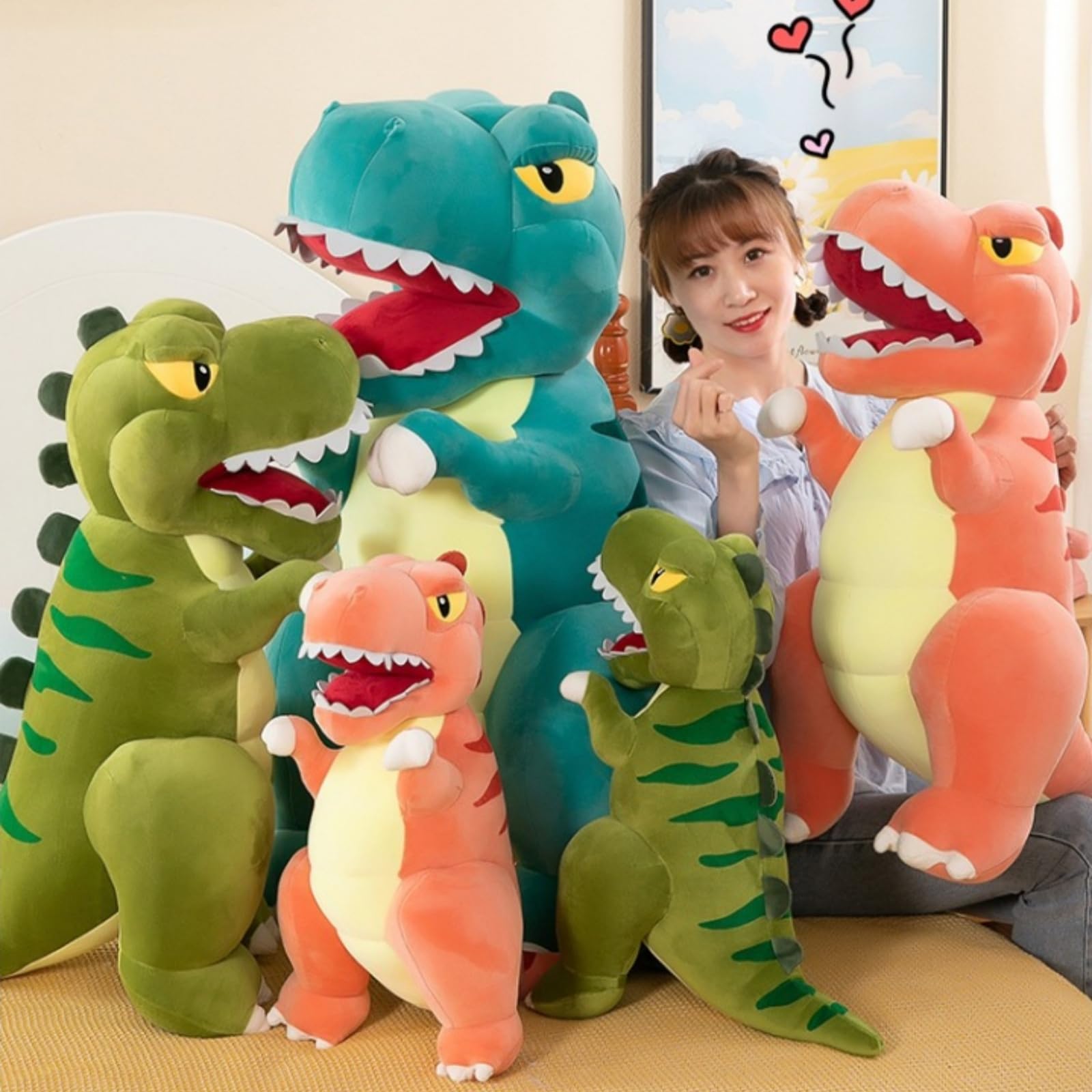Generisch Peluche a forma di dinosauro, XXL gigante dinosauro, morbido peluche T-Rex per coccolare e sedersi, regalo per bambini e adulti (blu, 60 cm)