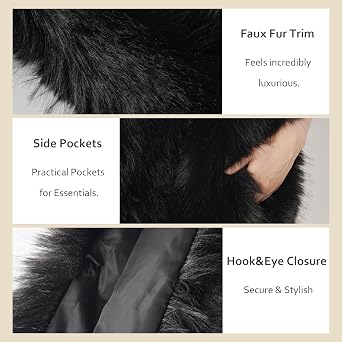 ELFJOY Luxury Faux Fur Shawl for Women Winter Fur Coat Wedding Party Fur Stole Wraps for Evening Dresses