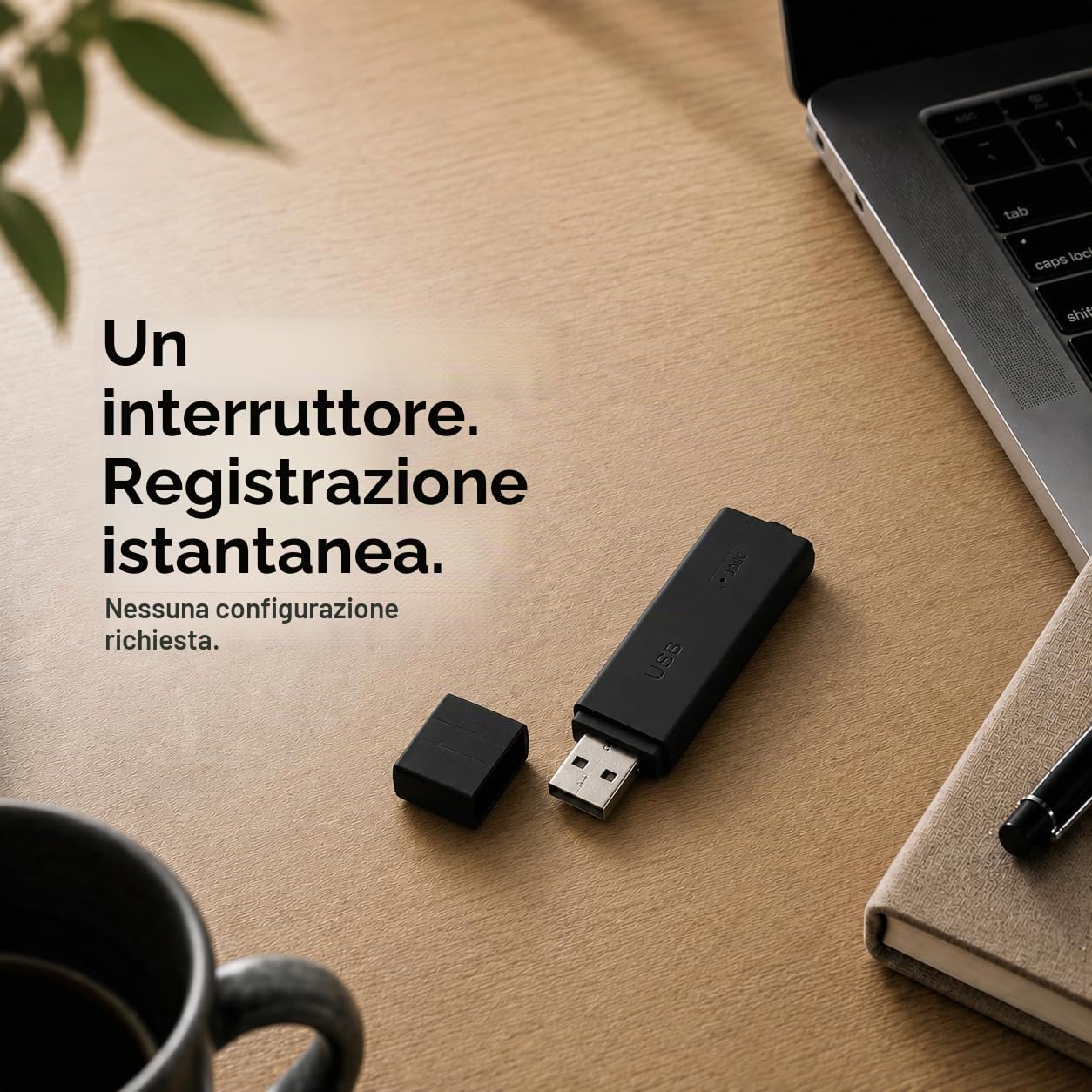 Registratore audio compatto con attivazione vocale – 288 ore di memoria, 24 ore di registrazione continua e 25 giorni in standby | Data e ora automatiche | Uso semplice