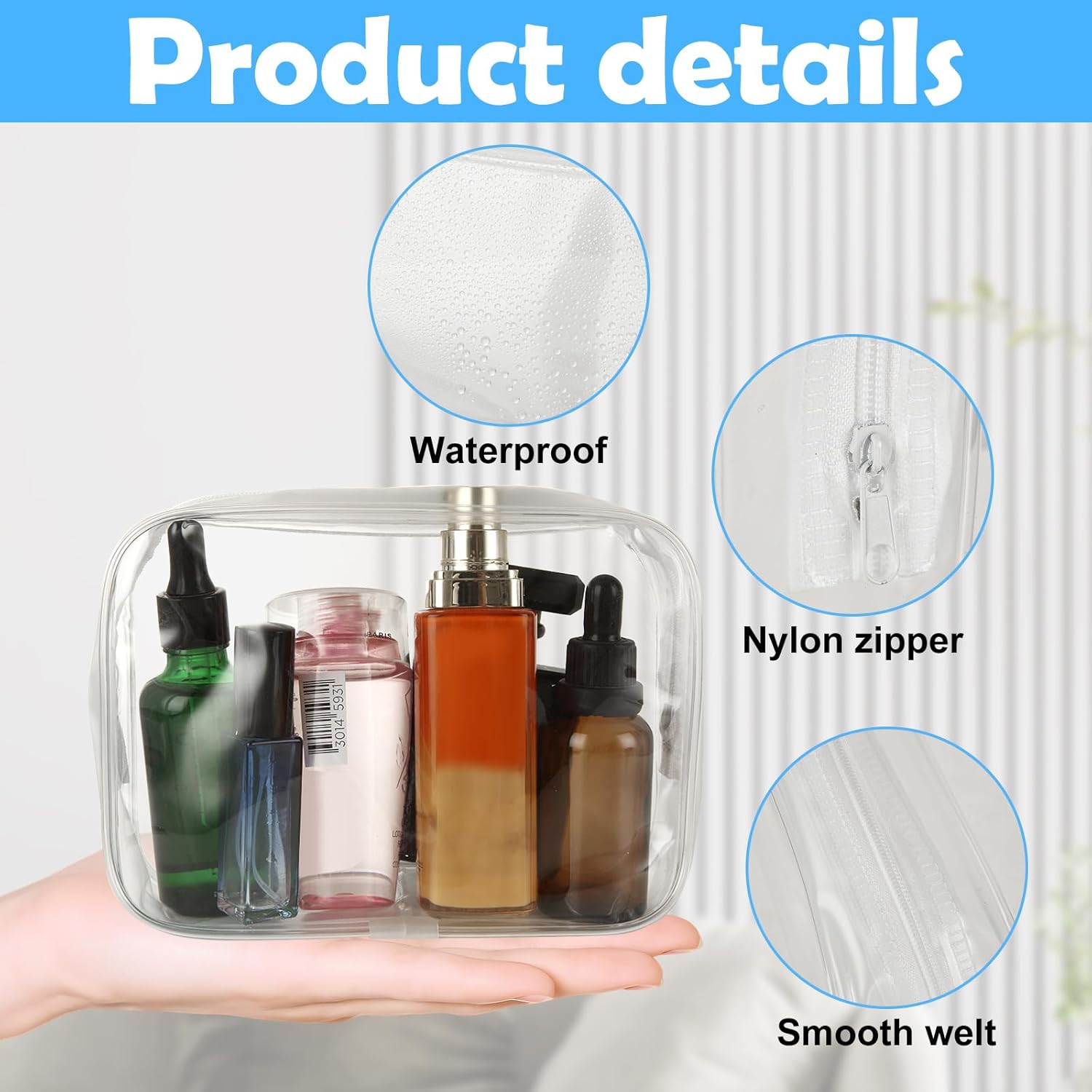 STARVAST 24PCS Clear Makeup Bags, White Cosmetic Storage Bags, Travel Waterproof Makeup Plastic Case, PVC Zipper Pouches for Women Organizing Toiletries Traveling Bathroom - Image 3