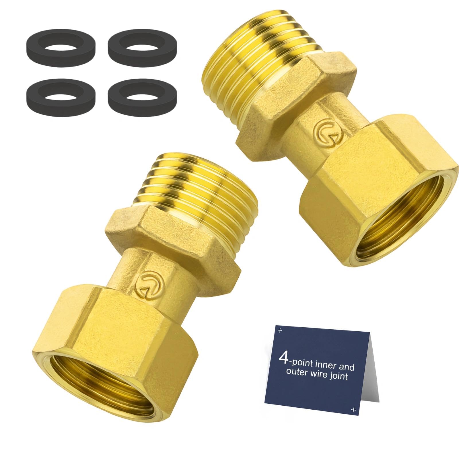 2 Pièces Raccords Vissés Mobiles, Raccord Laiton avec Écrou Télescopique, Connecteur Fileté en Laiton Contient 4 Bagues D'étanchéité Noires, Aux Tuyaux de Chauffage et Aux Conduites D'eau