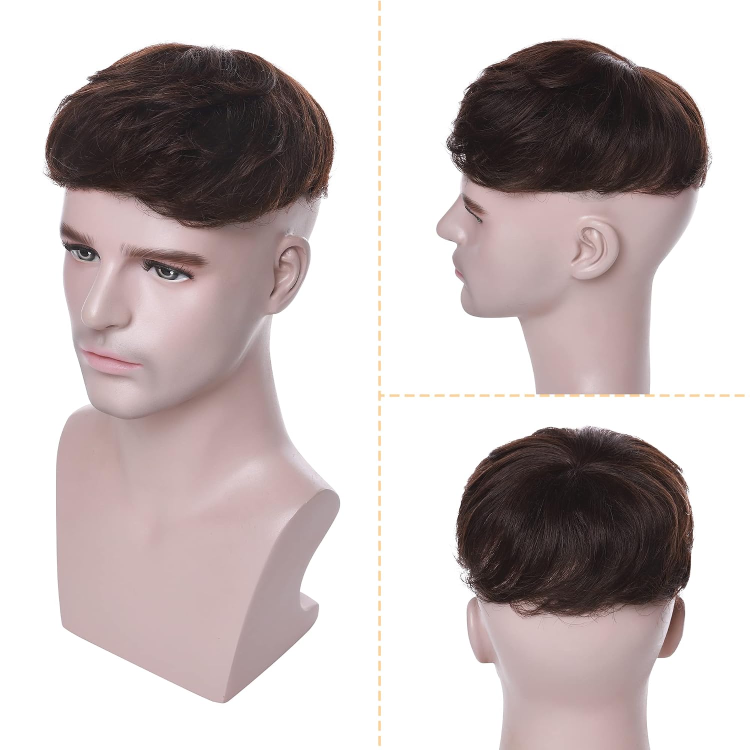 SEGO Men's Toupee Human Hair Topper for Women With Short Hair 150% Density 16x19cm Mono Base 100% Human Hair 4 Inch Short Curly Hairpiece Replacement Wig -Medium Brown