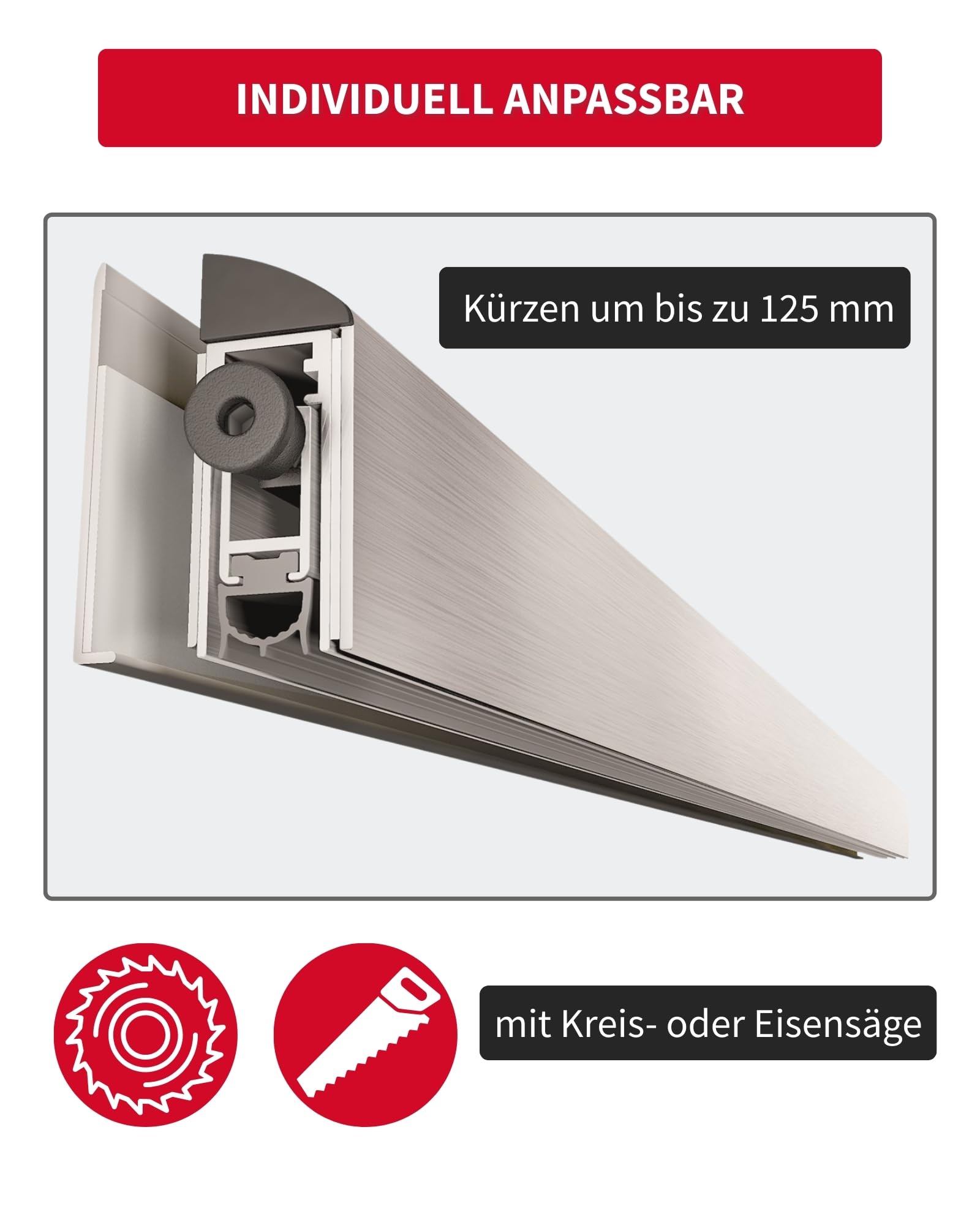 Gedotec Junta para puertas de cristal, sellado automático autoadhesivo, 1030 mm, burlete para puerta de cristal APPLIQUE GLASS, cinta adhesiva 3M extrafuerte, junta para puerta de cristal