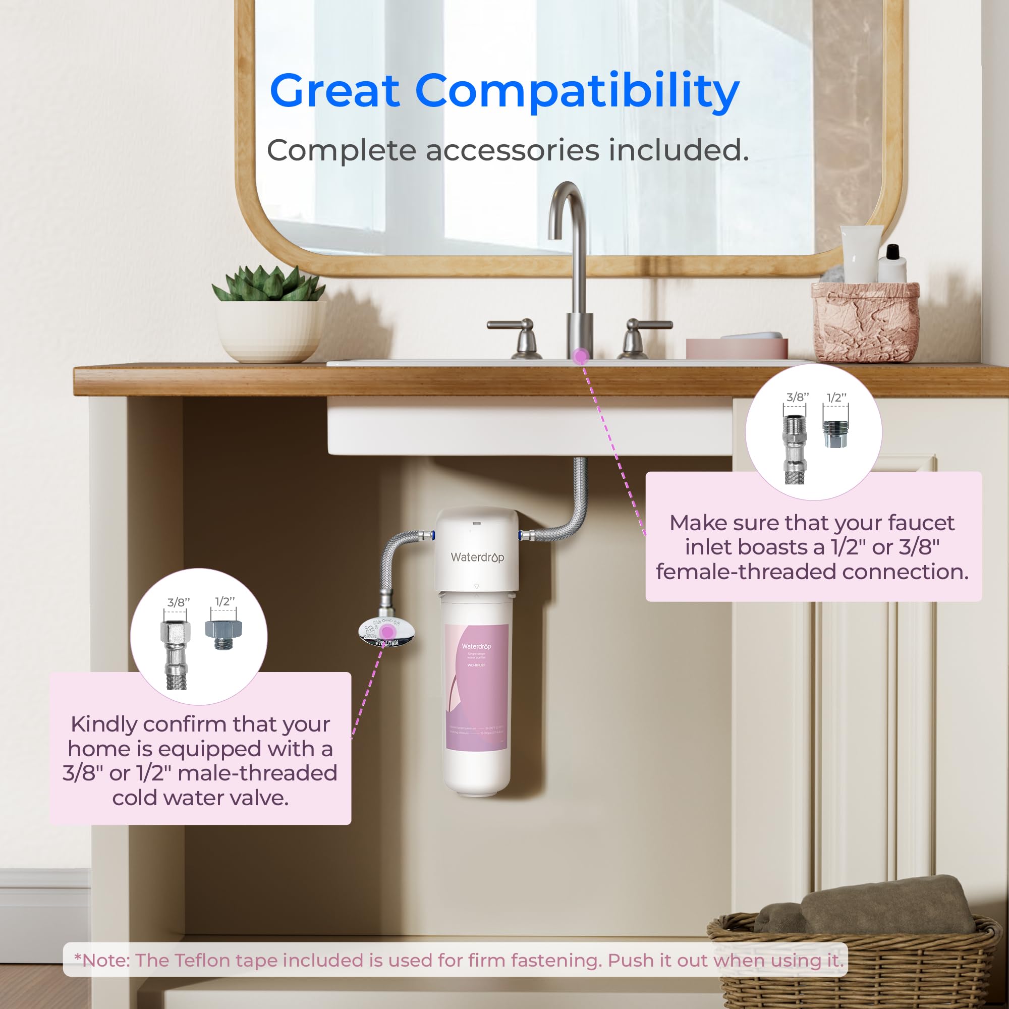 Waterdrop WD-BFU2, Filtro Acqua per Bagno per la Cura del Viso, Riduce il Cloro e il Calcare nell' Acqua, Riduce l'Arrossamento e l'Irritazione della Pelle, Filtrazione a 4 Stadi