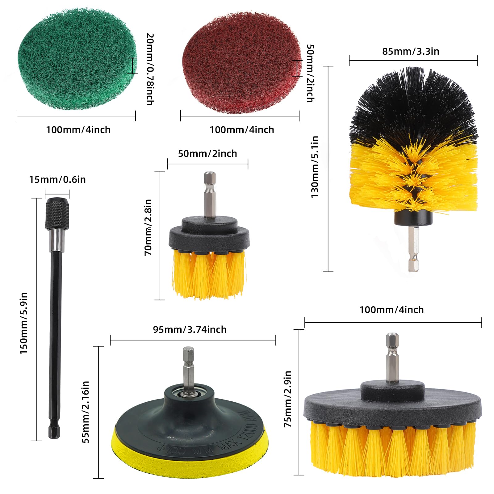 Set Di 3 Spazzole Per Trapano Elettrico - Per Pulizia Profonda Di Auto, Bagno, Cucina E Pavimenti - Foto 2