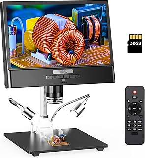 Elikliv EDM12 10'' LCD Digital Microscope, 50X-1300X Soldering Coin Microscope with Metal Stand,1080P Video Microscope, 10 LED Fill Lights, 12MP Ultra-Precise Focusing, 32 GB Card Included