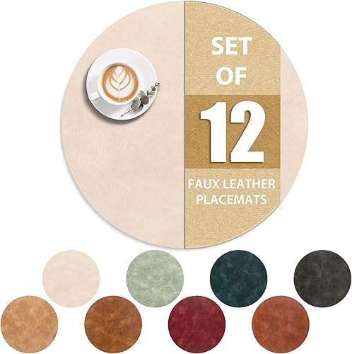 Miniatura 31 de ADRIMER Manteles individuales redondos resistentes al calor, juego de 8 manteles individuales lavables, impermeables, manteles individuales de piel