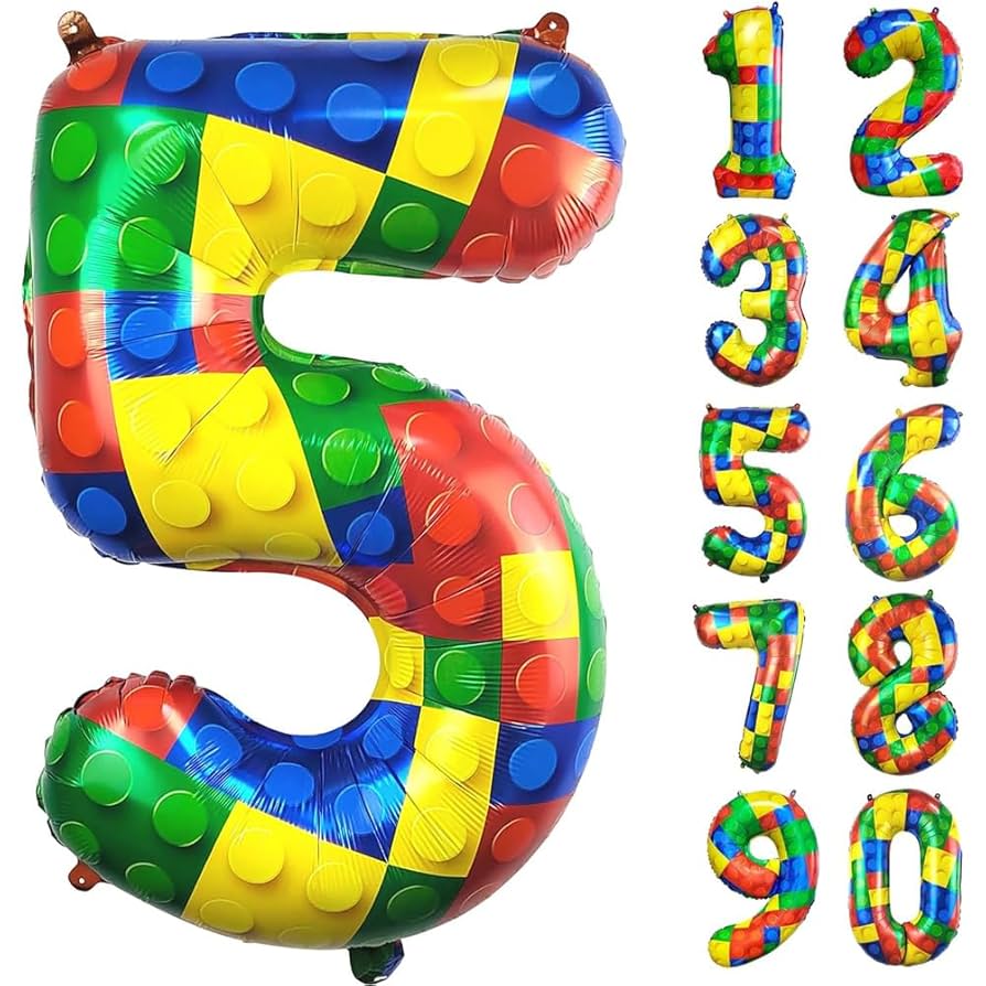 ナンバーバルーン【5】 Amazon | 数字バルーン 数字5 積み木風船 ブロックバルーン 5歳