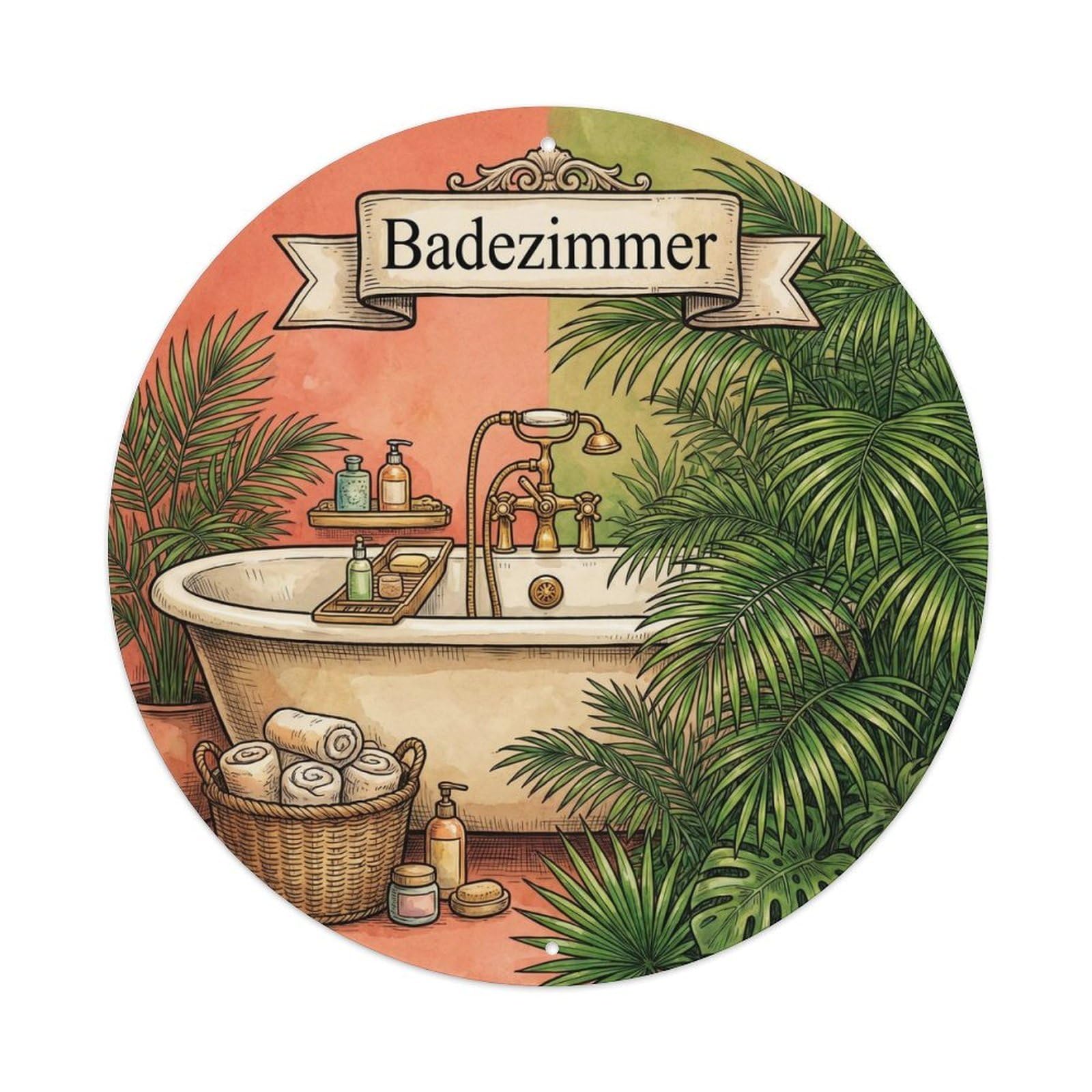 Yrnq Vintage Style Bathroom Palm Vintage Bathroom Decor Vintage Metal Tin Sign Plaque Wall Decor For Cafe, Club, Garden Round Metal Poster 8X8inch