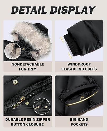 Miniatura 6 de SOLOCOTE Abrigos de invierno con capucha para niñas, chaqueta ligera con forro de sherpa, gruesa y cálida, de algodón, chaquetas brillantes