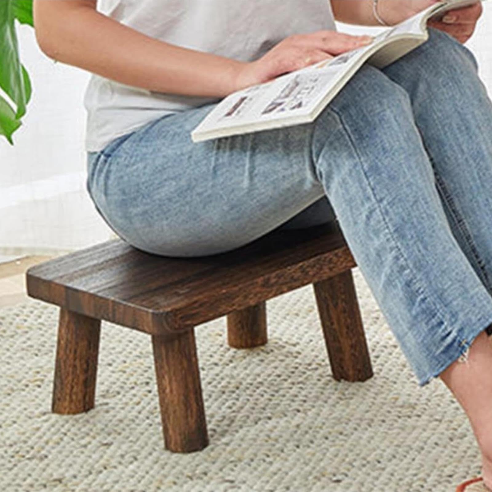 Taburete pequeño de Madera Maciza Vintage de Madera quemada Escalera