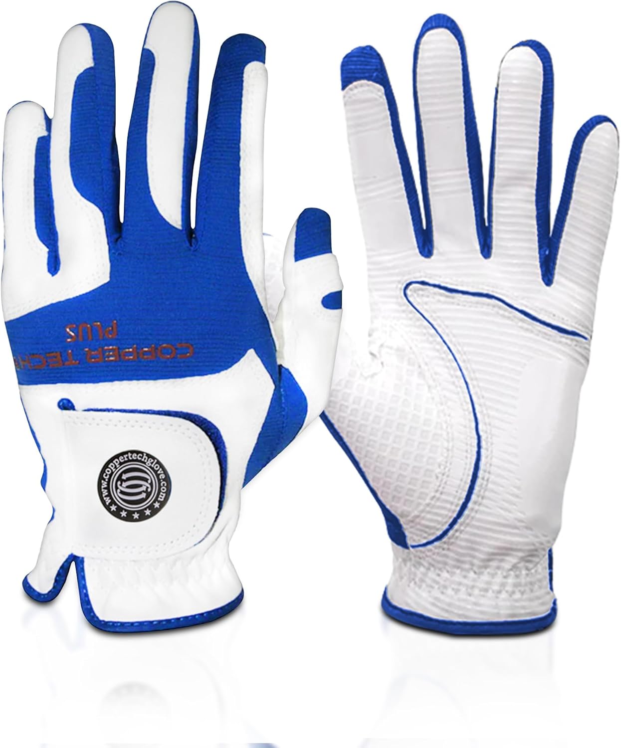 Men’s Golf Glove – White/Royal Blue – Copper Infused Compression for Arthritis Relief, Non-Slip Silicone Grip – USGA Approved