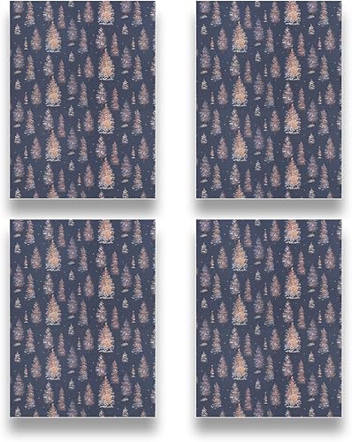 Miniatura 4 de Papel de regalo de bosque para hombres, mujeres y niños, 4 hojas con purpurina de árboles dorados que brillan en azul marino, papel de regalo de