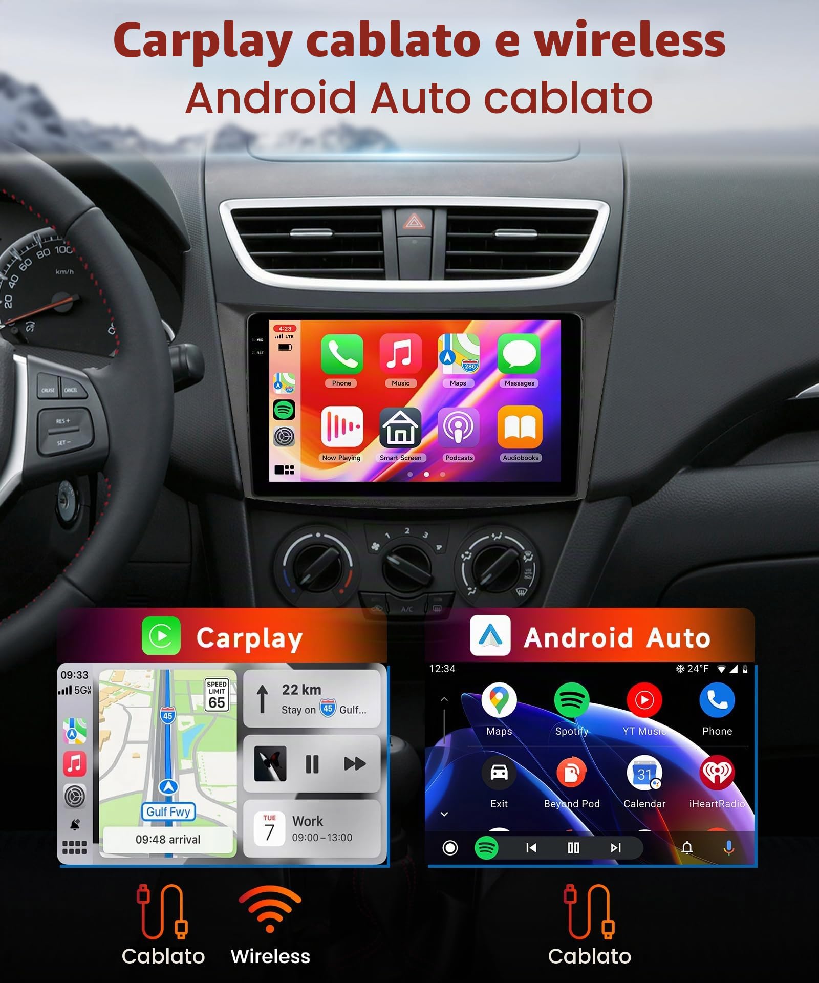 【4+128G】Hodozzy Carplay Autoradio per Suzuki Swift 2011-2017 Suzuki Ertiga 2012-2017, 9 Pollici Schermo In-Cell Stereo Auto Bluetooth 5.0 con Android Auto/EQ/GPS/Wifi/RDS/USB/SWC/DSP