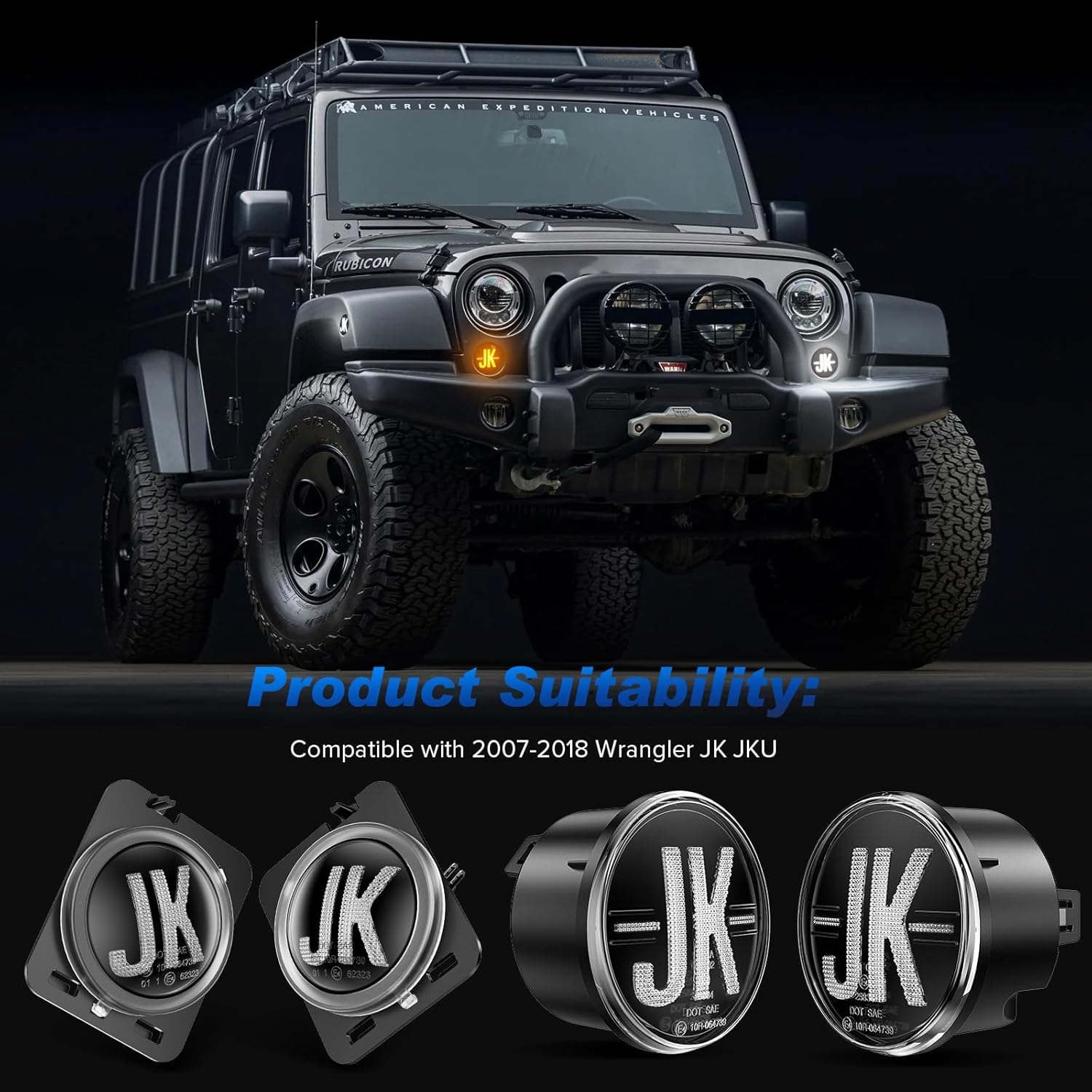 LED Turn Signal Side Marker Light Combo Kit Compatible with 2007-2018 Wrangler JK JKU, Amber Turn Signals, White Parking Lights Fender Side Marker Lamps, Clear Len