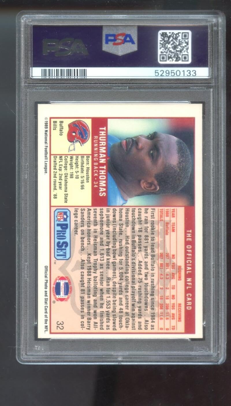 1989 Pro Set #32 Thurman Thomas ROOKIE RC PSA 8 Graded Football Card Buffalo Bills NFL ProSet