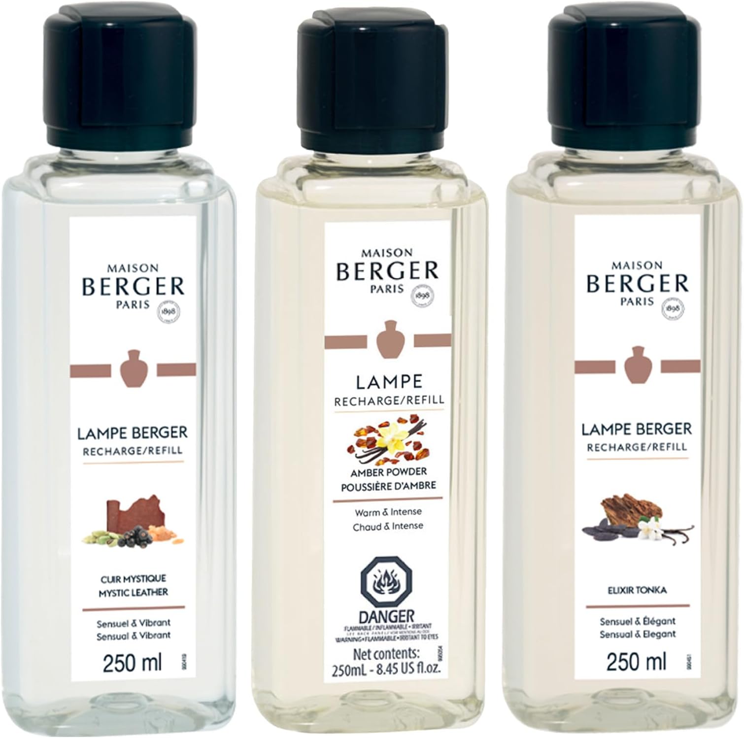 MAISON BERGER Lampe Fragrance Trio Refill for Home Fragrance Oil Diffuser - 3 x 8.45 Fluid Ounces - 3x250 milliliters (Trio Holly)