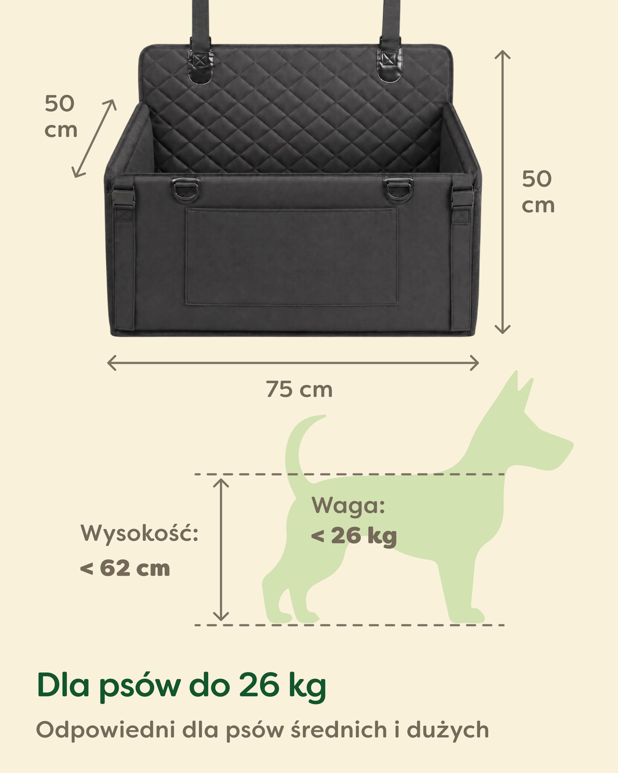 Knupis Wyjątkowo Stabilny Fotelik Samochodowy dla Dużego Psa – Wodoodporny i Odporny na Zarysowania z 5 Kieszeniami – 4 Pasy Mocujące i Przypinana Smycz – Wzmocnione Ścianki z Antypoślizgowym Spodem | Z 5 kieszeniami – 4 pasy mocujące i smycz – wzmocnione