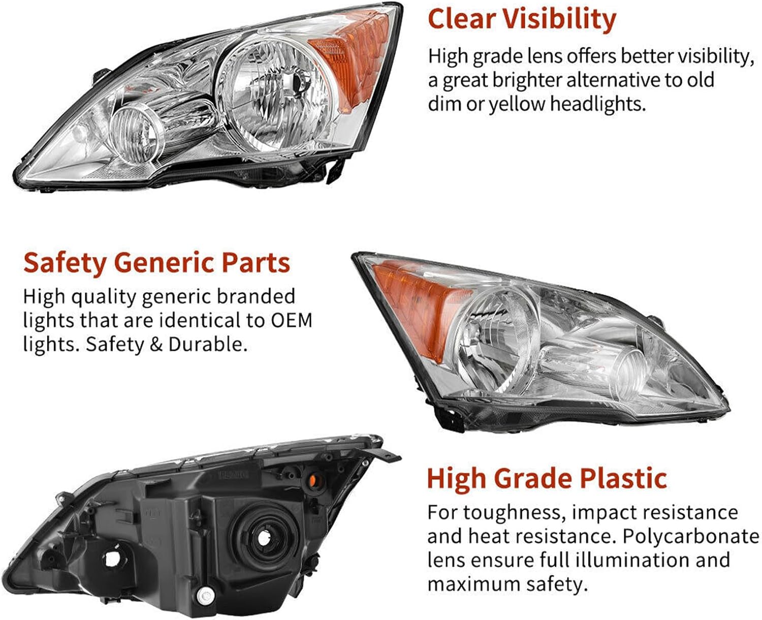 APSVE 2Pcs Headlight Assembly Compatible with 2007-2011 Honda CRV CR-V Headlights Headlamp Driver Passenger Side, Chrome Housing Amber Corner