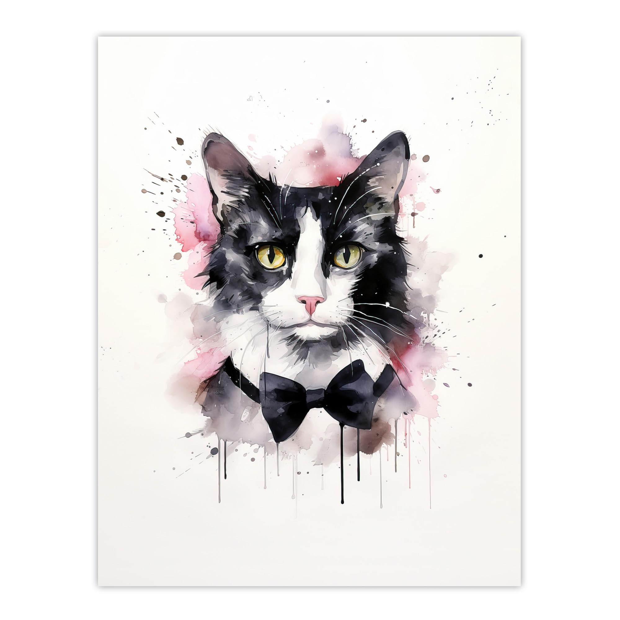 Artery8 Tuxedo Cat Lovers Gift Watercolour Pet Portrait Painting Artwork Large Wall Art Poster Print Thick Paper 18X24 Inch