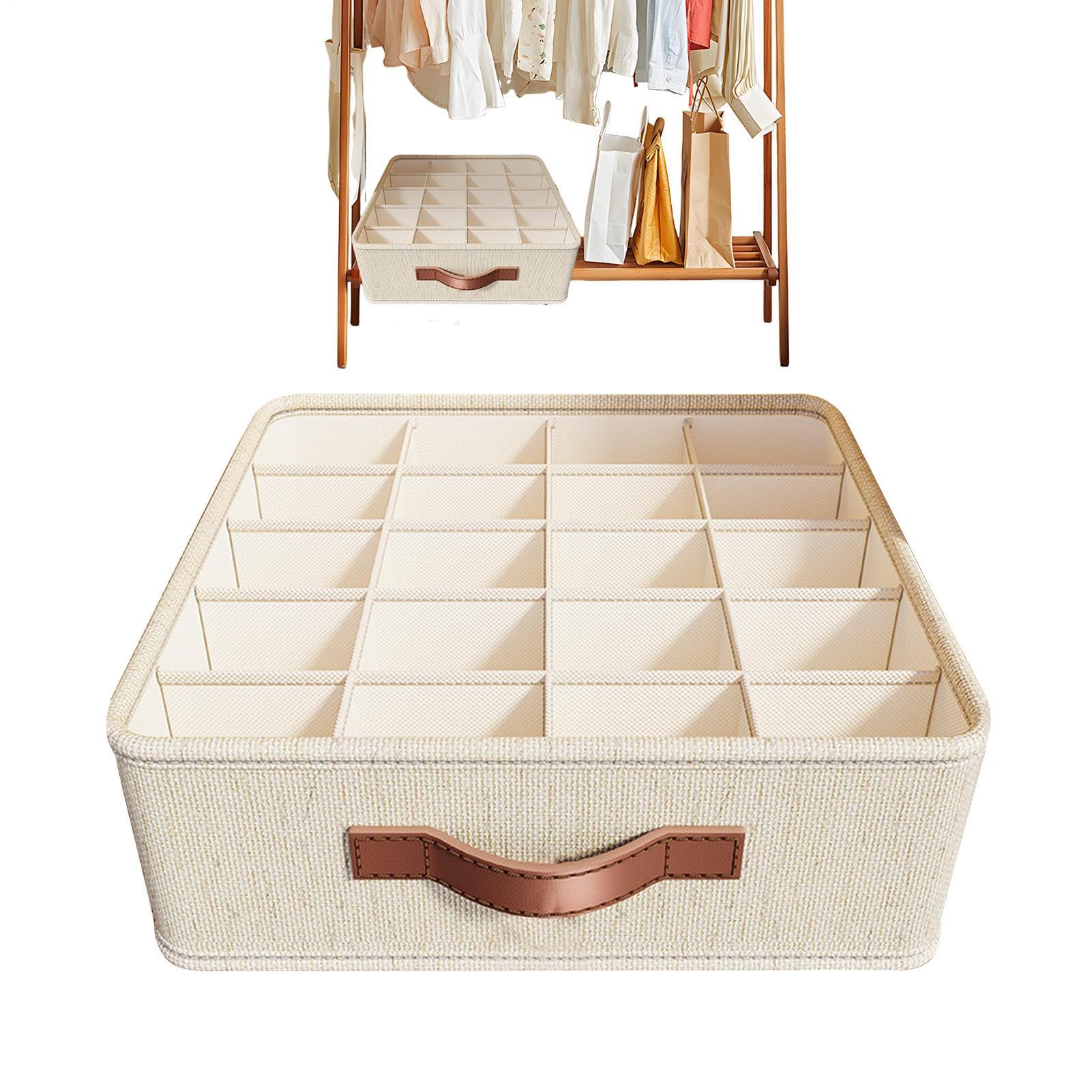 Organizer Cassetto 20 Scomparti In Cotone-lino: Impilabile E Pieghevole Per Intimo E Calze