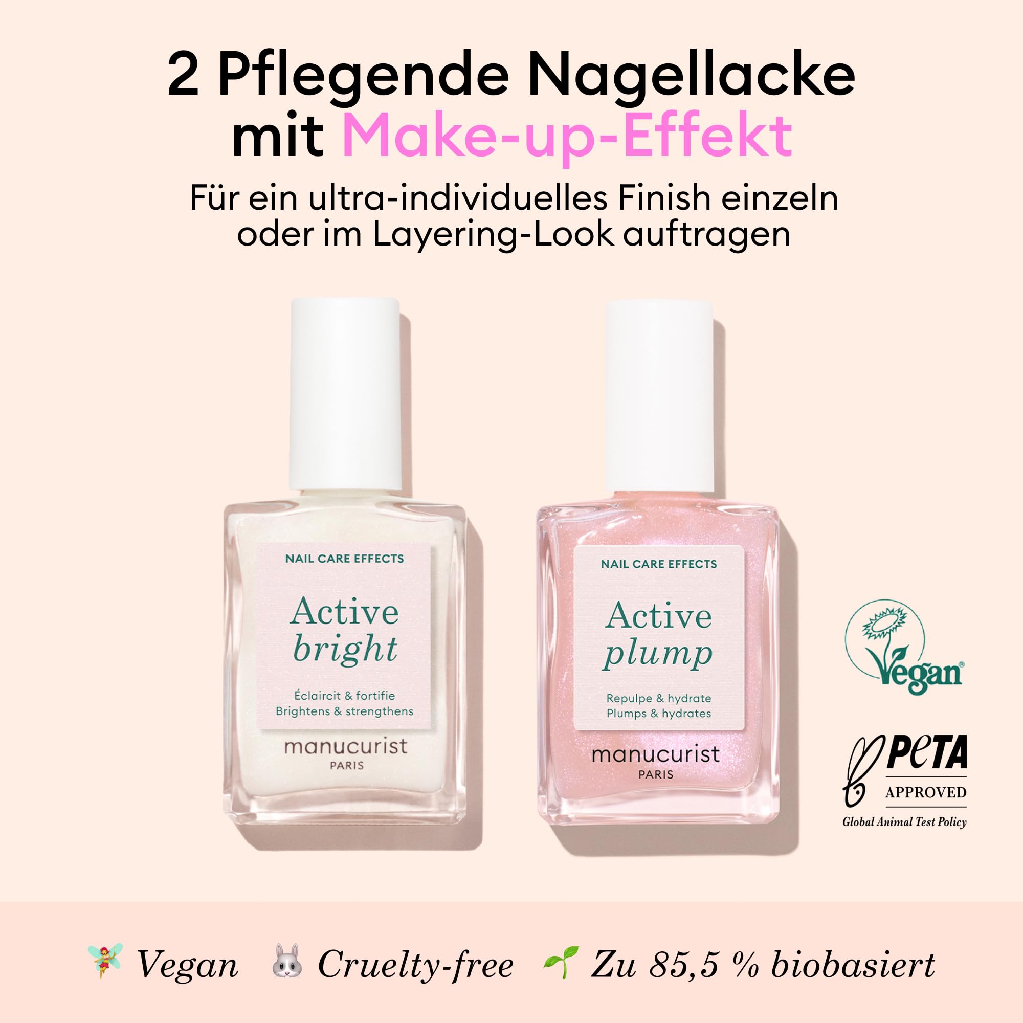 Manucurist Active Icons Duo Nagellack Set – Active Bright und Active Plump Nagellacke – Nagelhärter – Aufhellender Behandlungslack & Pflege – Geschenkset Frauen