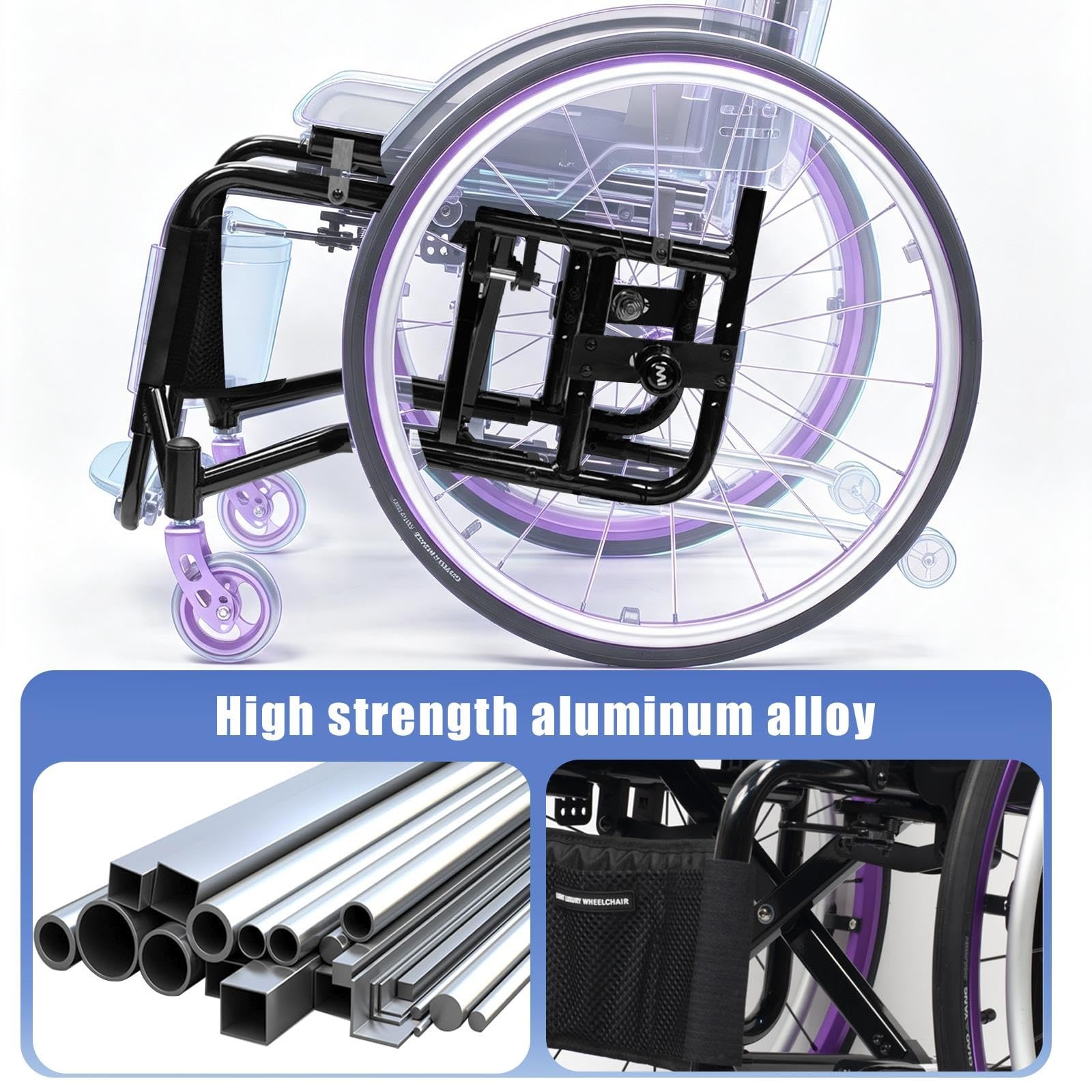 Sedia a rotelle pieghevole super leggera con telaio in alluminio