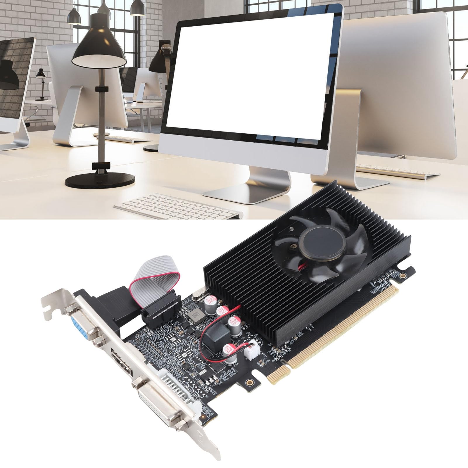 KIMISS Karta Graficzna GT 710 2 GB DDR3 dla 10 11 7 8 - Cicha Karta Graficzna PCI E o Rozdzielczości 2560X1600 do Gier i Użytkowania