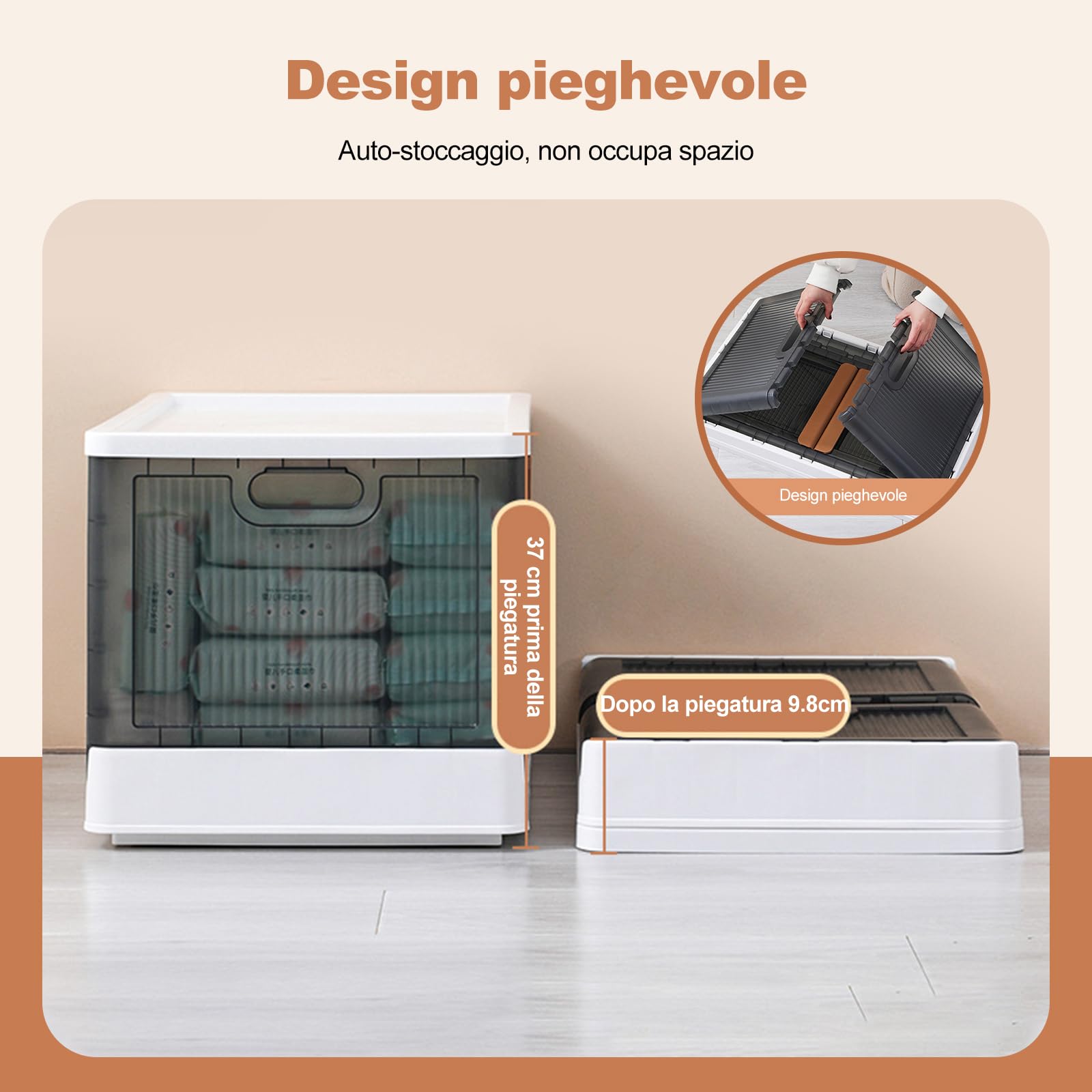 Ergocar Scatole Immagazzinaggio Plastica Pieghevole, Durevole Impilabili Scatola Organizer con Coperchio, Alta Capacità Scatole per Auto, Armadi, Ufficio