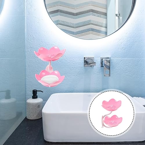 Miniatura 7 de Cabilock Caja de doble capa Jabonera de baño Soporte para jabón de baño, gancho de ventosa, recipientes rosados, jabonera adhesiva, caja de jabón de