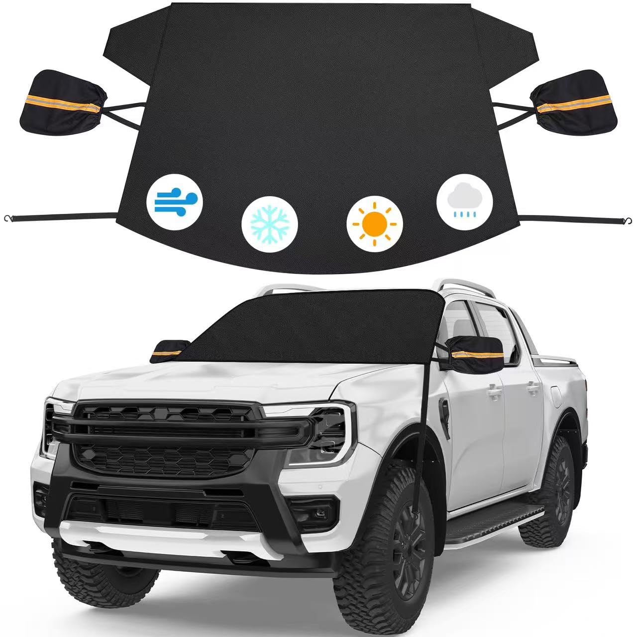 Kohree 76 x 49 inches Windshield Cover for Ice and Snow with Side Covers, Flexible 600D Oxford Fabric, All-Seasons Windshield Cover Sunshade Protector for Cars Trucks SUV MPV, Car Accessories