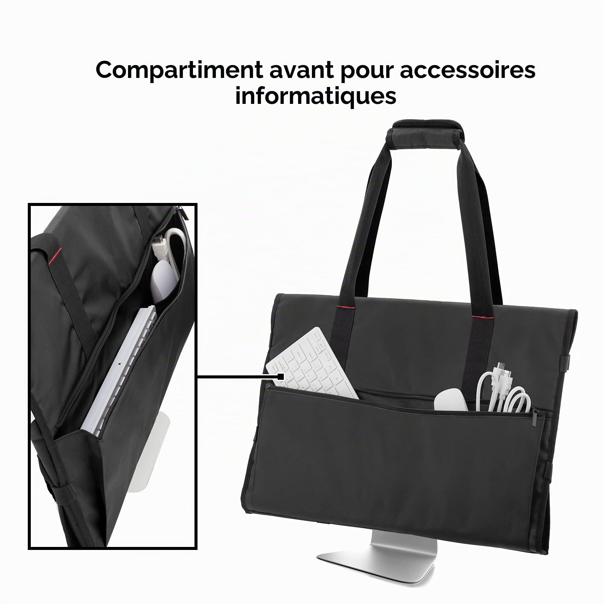 Trunab Sac de Moniteur Transport Compatible avec iMac 21.5'', 24'', Moniteur 24'', Housse Protection Écran avec Le Poche pour Les Accessoires, Noir
