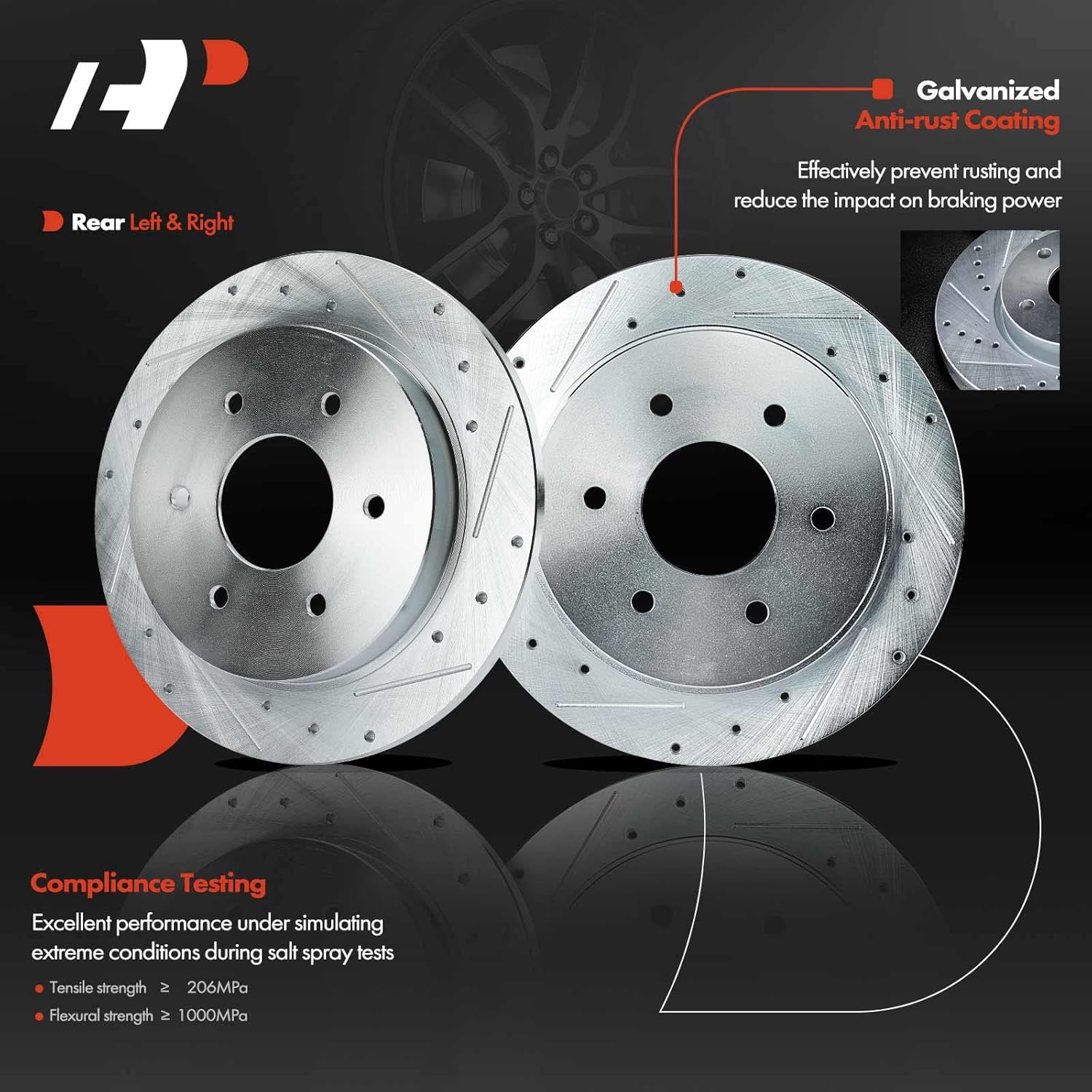 A-Premium 12.60 inch (320mm) Rear Drilled and Slotted Disc Brake Rotors + Ceramic Pads Kit Compatible with Select Nissan and Infiniti Models - Titan 2004-2015, Armada 2005-2015, QX56, 6-PC Set