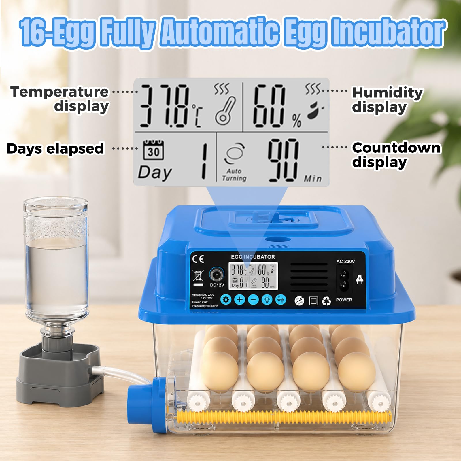 Incubatrice completamente automatica per 16 uova