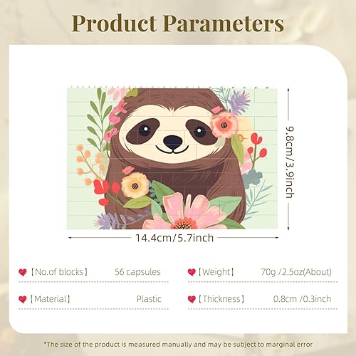 Miniatura 3 de WSOIHFEC Bloque de construcción rompecabezas rectangular de ladrillos de construcción de perezosos y flores, bloque de ladrillo de construcción para