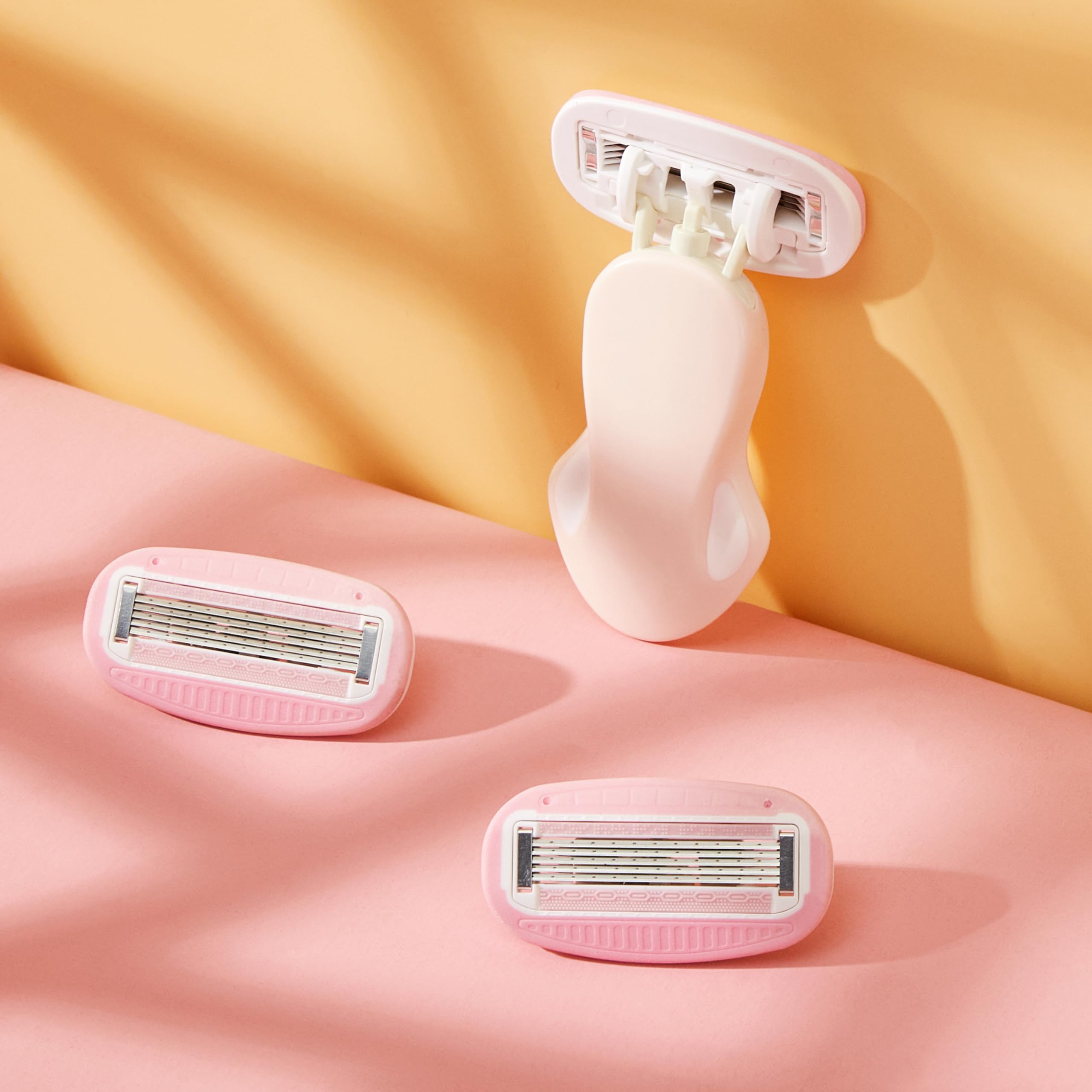 BeautyGlow Mini Rasierer für Frauen, Extra Smooth On The Go Rasierer mit 1 Griff + 5 Klingen Nachfüllungen + 2 Reiseetui, Tragbarer Körperrasierer für Rasur und Haarentfernung (Rosa)