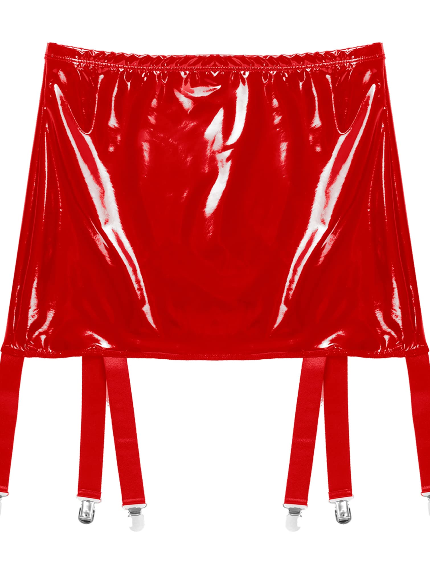 Vxuxlje Women's Patent Leather Skirts High Waist Suspenders Skirts with Six Metal Buckle Clips