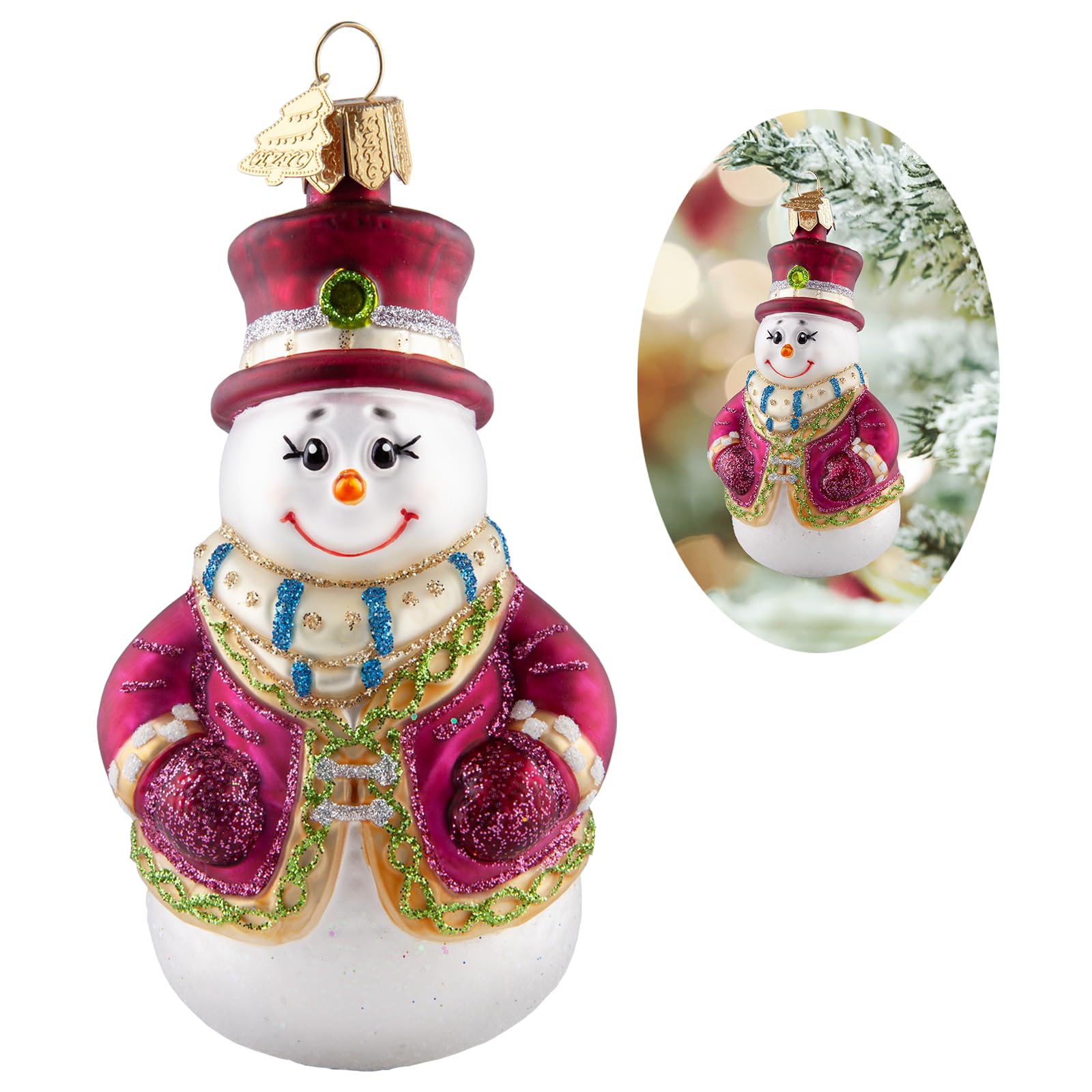 Hzyc - Adornos para árbol de Navidad, ornamentos de muñeco de nieve de cristal soplado, diseño de muñeco de nieve, adornos de Navidad, colgante de Navidad, para vacaciones, fiesta diaria, regalo (10,7