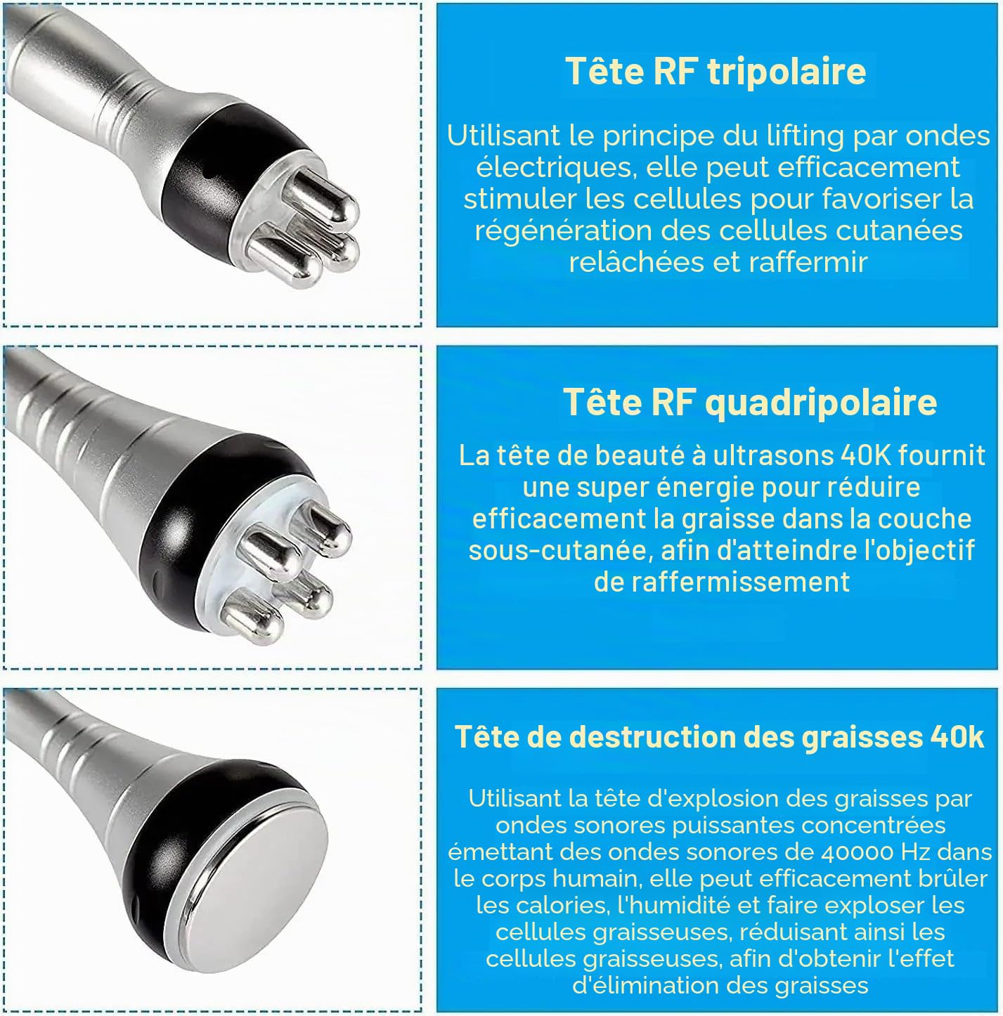 Machine de cavitation 40K 3 en 1 Machine amincissante Instrument de radiofréquence Machine de soins de la peau Machine multifonctionnelle de beauté du corps pour le visage, l'abdomen, les fesses et
