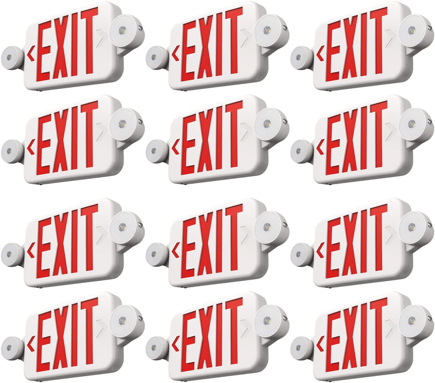 FREELICHT 12 Pack Exit Sign with Emergency Lights, Two LED Adjustable Head Emergency Exit Light with Battery, Exit Sign for Business