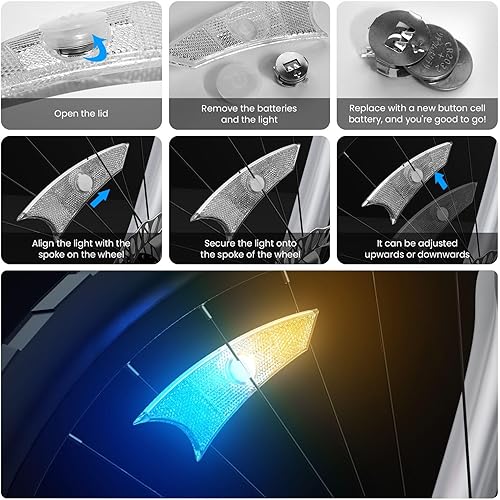 Miniatura 6 de Paquete de 4 luces LED para rueda de bicicleta, luces ultra brillantes para radios de bicicleta, IPX5 impermeable, luz de bicicleta de color con
