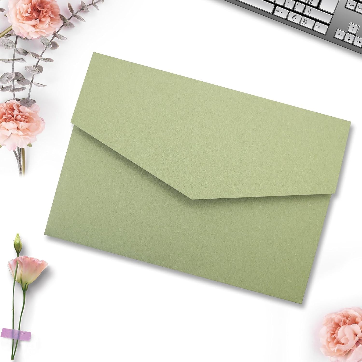 25 Pieces A7 Pocket Invitations (5.12 x 7.09) Trifold Wedding Invitation Cards for 5x7 Invites Wedding Bridal Shower Engagement Birthday Sweet 16 (Matte Sage Green)