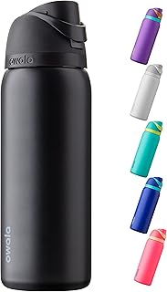 Owala FreeSip izolowana butelka na wodę ze stali nierdzewnej z przyciskiem i wbudowaną słomką, 940 ml, bardzo ciemna