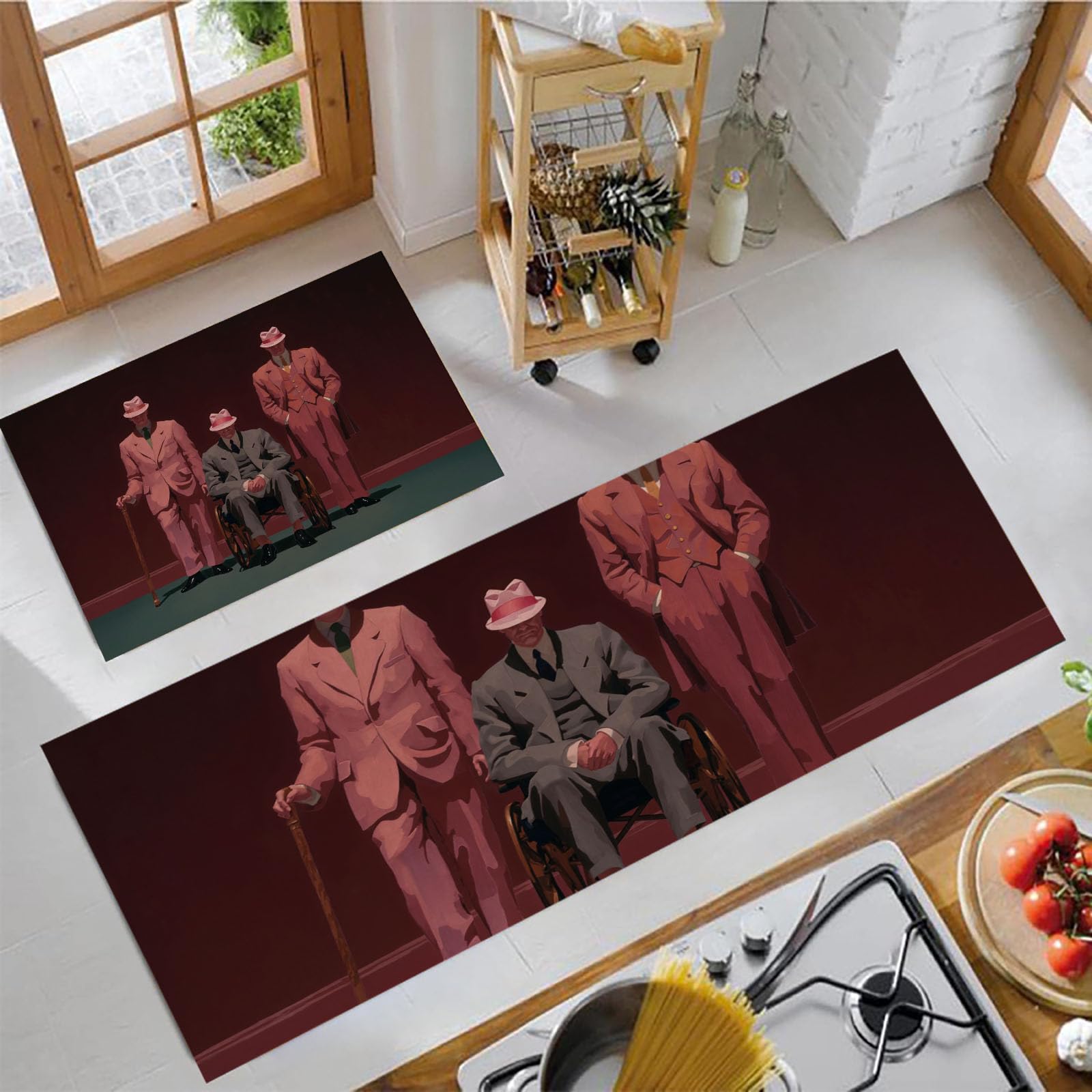 Alfombras de cocina de 2 piezas lavables con base antideslizante en color borgoña