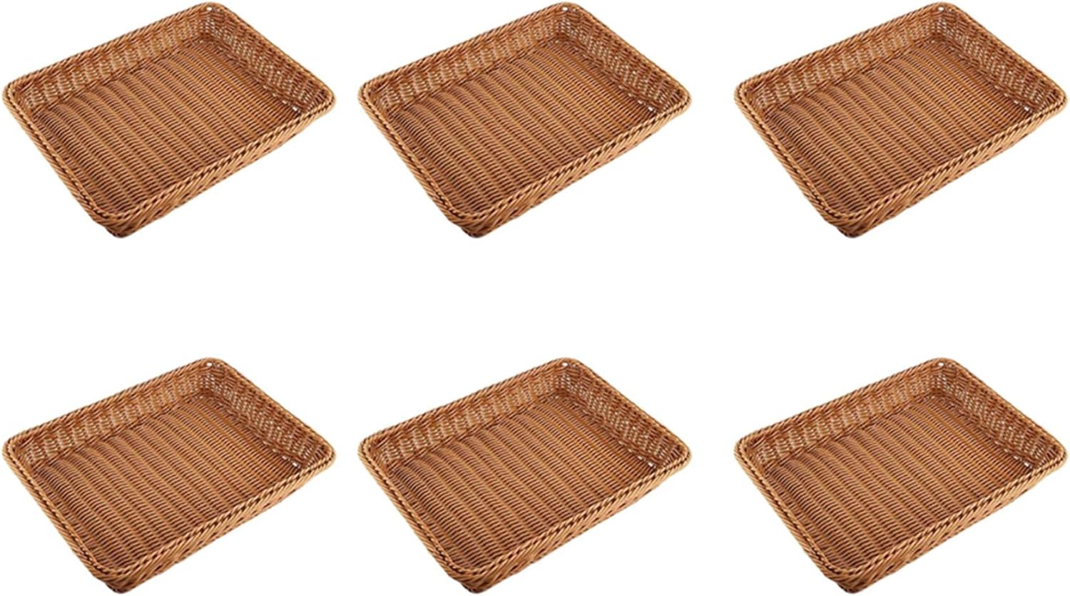 6X プラスチック籐バスケット、 パンかご パン屋のスーパーマーケットのディスプレイバスケット 編まれた卓上の食糧果物野菜のレストラ