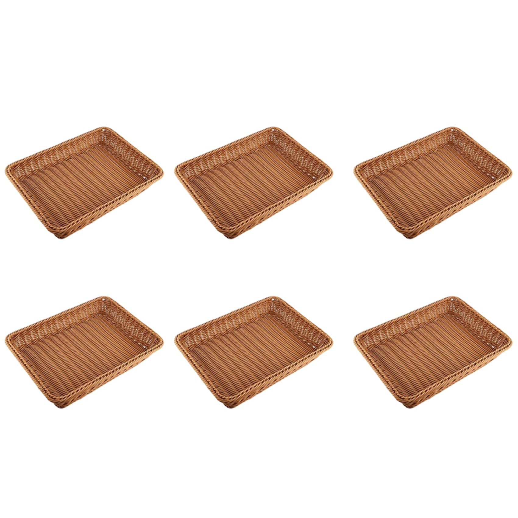 Hndhbfgrt 6X Plastic Rattan Basket, Bread Basket Bread Shop Supermarket Display Basket Woven Tabletop Food Fruit Basket,Brown