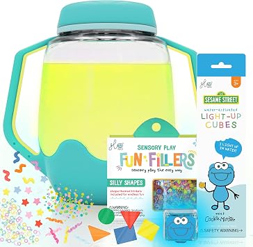 Glo Pals Play Pack Bundle with Sensory Play Jar, Water-Activated Light-Up Cubes, and Fun Fillers - Sensory Toys for Toddlers - Sensory Toy Kit with Light Up Cubes for Bathtub - Cookie Monster